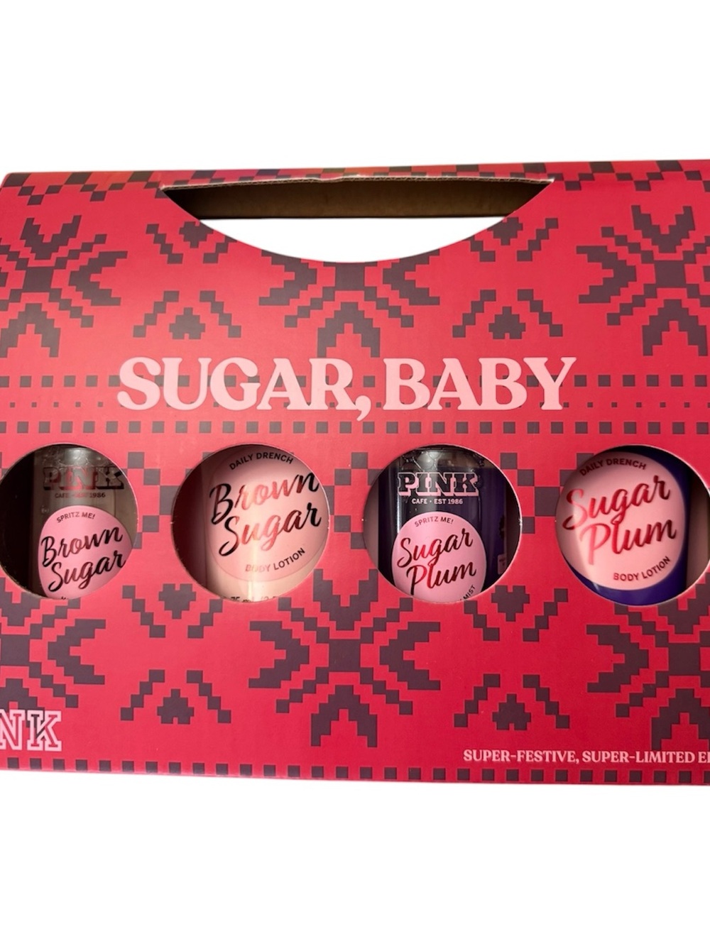 PINK Victoria's Secret Sugar Baby Brown Sugar & Sugar Plum Body Care Set - Red